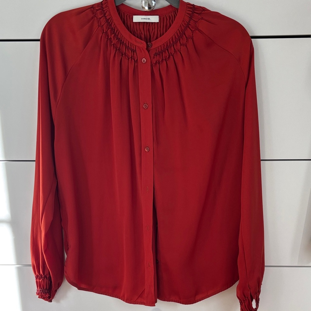 Vince Orange Button-Up Blouse